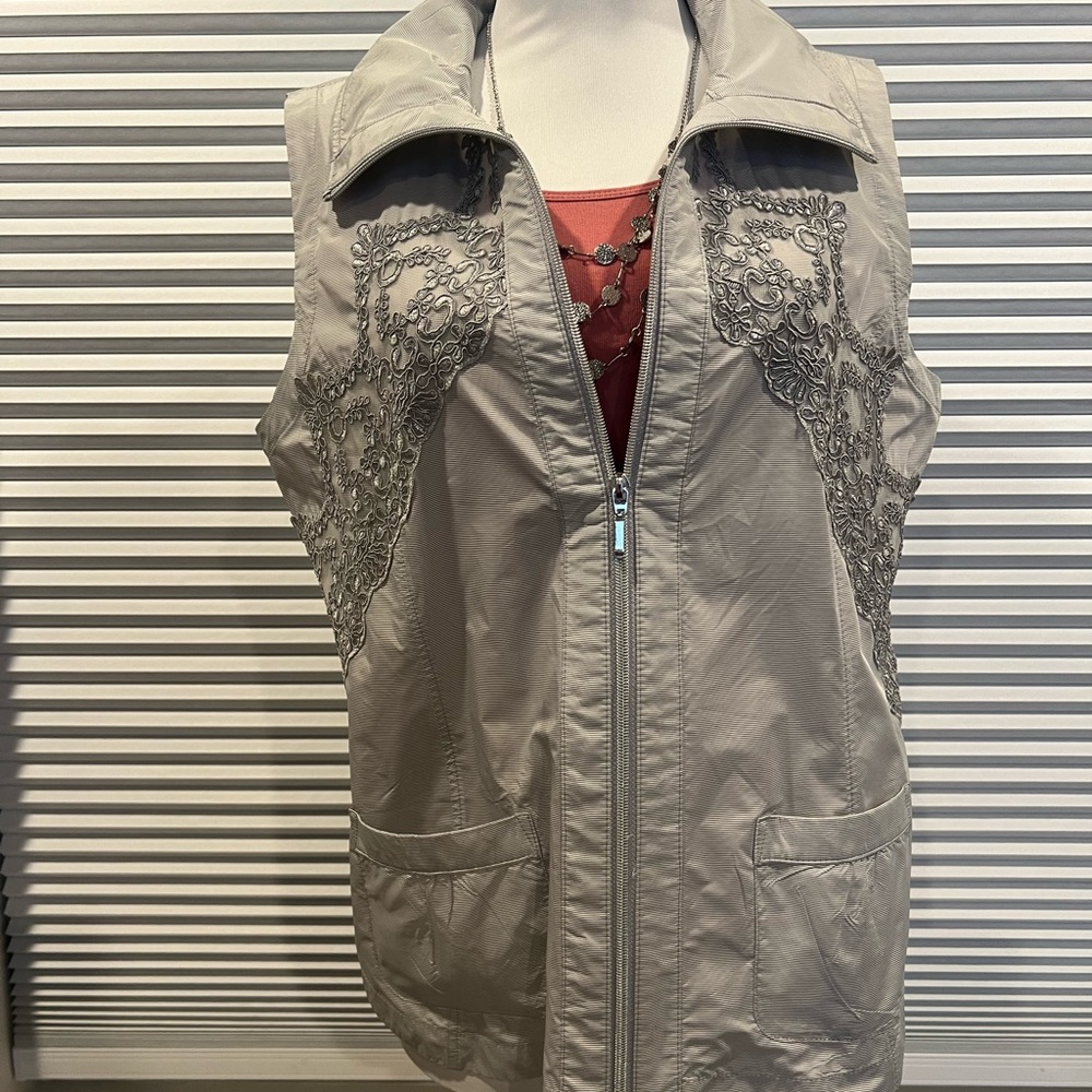Chico's Gray Embroidered Vest